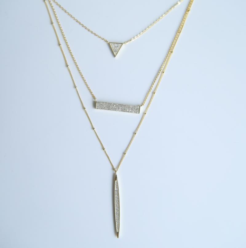 

Chains 100% 925 Sterling Silver Gold Color Micro Pave Clear Cz Sparking Multi Layer Necklaces For Women