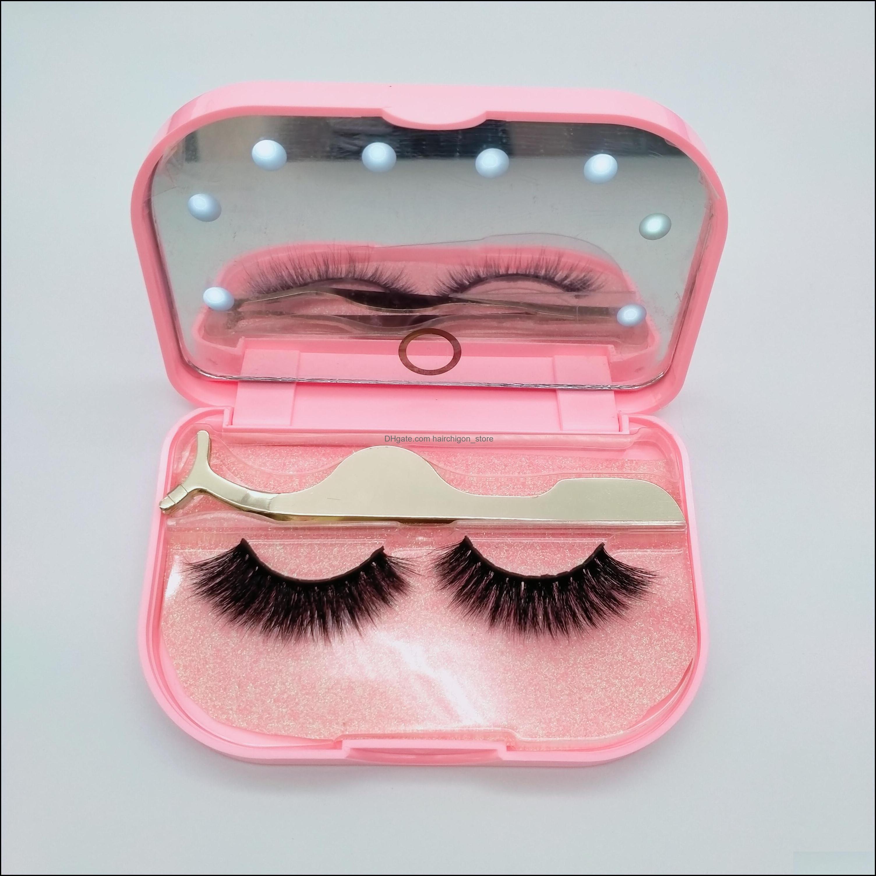 

Other Makeup Health Beauty Wholesale Tools Eyelash Boxes False Plastic Case Mirror Private Storage Lashes Packaging Box Mirrors With Led D