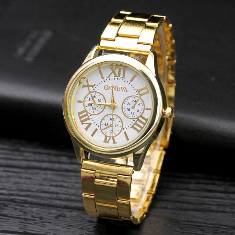 

Wristwatches Brand 3 Eyes Gold Geneva Casual Quartz Watch Women Stainless Steel Dress Watches Relogio Feminino Ladies Clock, 02 gold-black