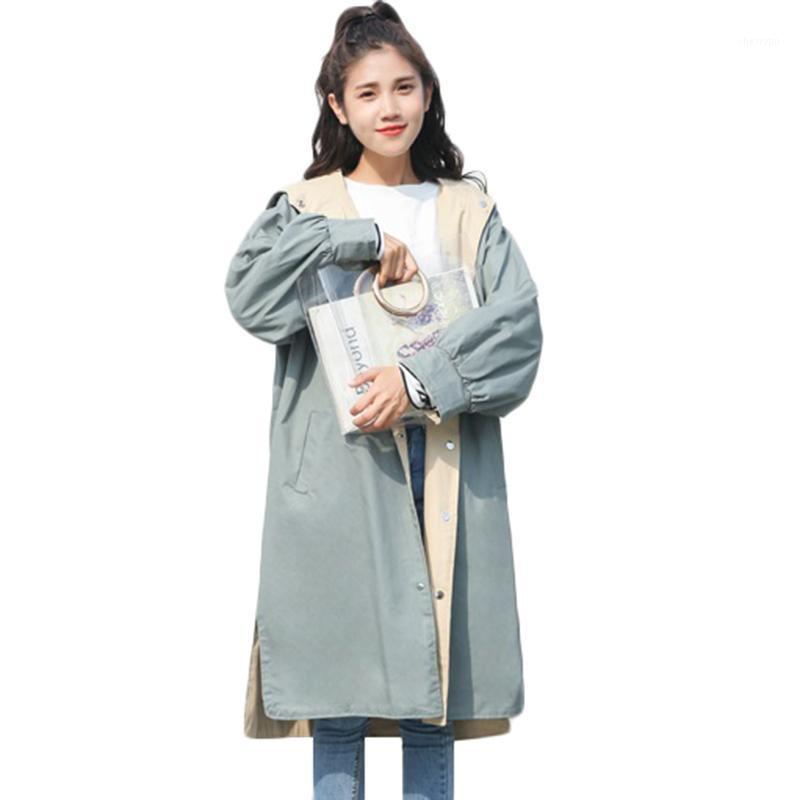 

Women' Trench Coats 2022 Spring Autumn Women Coat Loose Large Size Hooded Overcoat Mid Long Section Double-sided Wear Windbreaker Female, Yellow