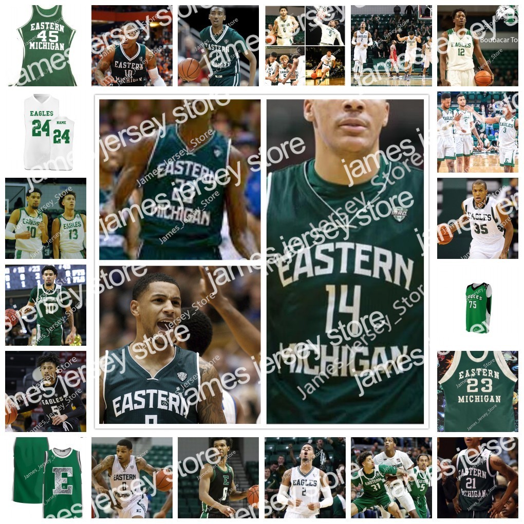 

James NCAA Custom Eastern Michigan EMU Stitched Basketball Jersey 21 Emoni Bates 5 Noah Farrakhan 13 Mo Njie 33 Derek Ballard Jr. 23 Thomas