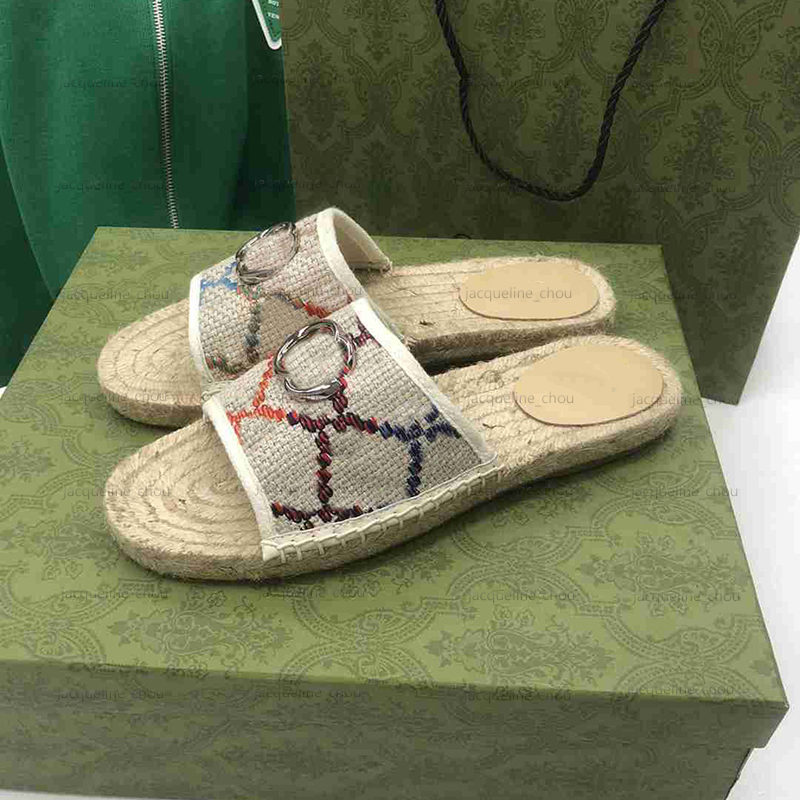 

Summer Slippers Sandles Designer Womens Sandales Embroidery Canvas Fashion Straw Fisherman Slides Flip Flops Shoes With Box, Wear sticker