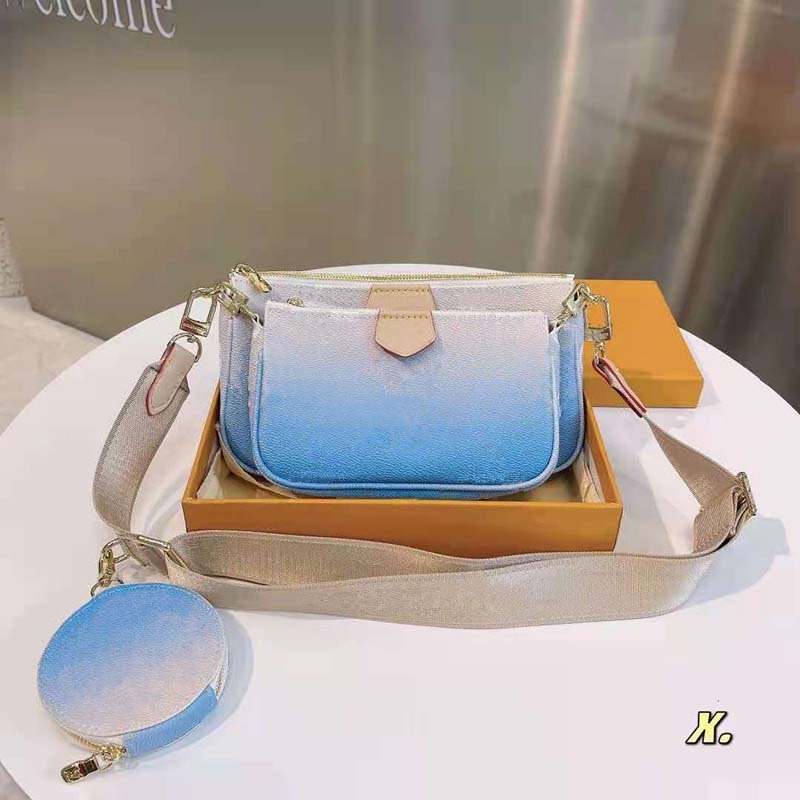 

3pcs/set Shoulder Bag Women Luxurys Handbag Designer Crossbody Bags Canvas Gradient Purses Wallet High Quality Flower Printed Packs Lady, Blue