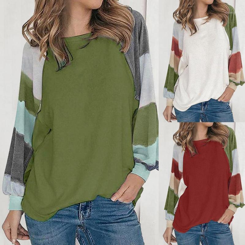 

Women's T-Shirt Fashion Patchwork Autumn Print Shirt Loose O-Neck Tops Tee Casual Summer Ladies Female Women Long Sleeve Blusas Pullover, White