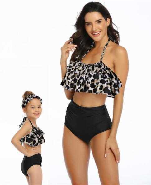 

Discount women parent swimwear print high waisted bikini Ruffle mother daughter suit children girls lace up sexy yakuda flexible stylish