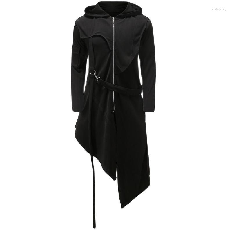 

Men' Trench Coats Autumn Winter Men Irregular Hip Hop Punk Rock Coat Hooded Cloak Man Ribbons Patchwork Vintage Gothic Long Jackets Viol22, Black