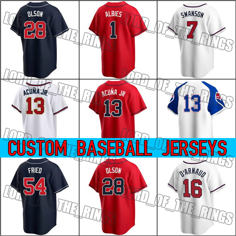 

Atlanta Gold Program Baseball 13 Ronald Acuna Jr Jersey Matt Olson Ozzie Albies Dansby Swanson Jerseys Ank Aaron Eddie Rosario Max Fried Adam Duvall Austin Riley, Woman custom jersey (ys)