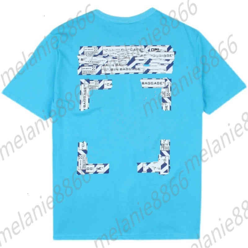 

Off Men' T-shirts Airport Tape Cordon Runway Short Sleeve Arrow Check and Women' Round Neck Loose T-shirt