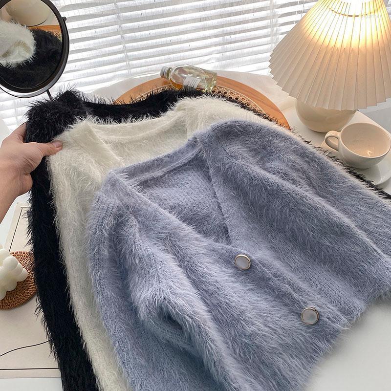 

Women's Knits & Tees Blue Mohair Cropped Sweater Jacket Wild Solid 2022 Fall Lazy Black White Fur Kimono Cardigan Pull KnittingWomen's Olga2