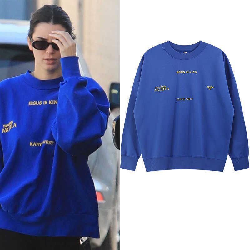 

Harajuku Letter Jesus Is King Print Crew Neck Sweatshirts Mens and Womens Streetwear Retro Oversized Loose Fleece Hoodies, Pic color2