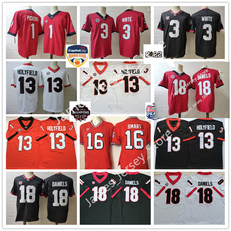 

3 Zamir White Jersey 13 Elijah Holyfield Jerseys 16 Kirby Smart 18 JT Daniels 1 George Pickens Jerseys 2022 NCAA Georgia Bulldogs UGA Stitched College Football Wear, 3 zamir white black jersey