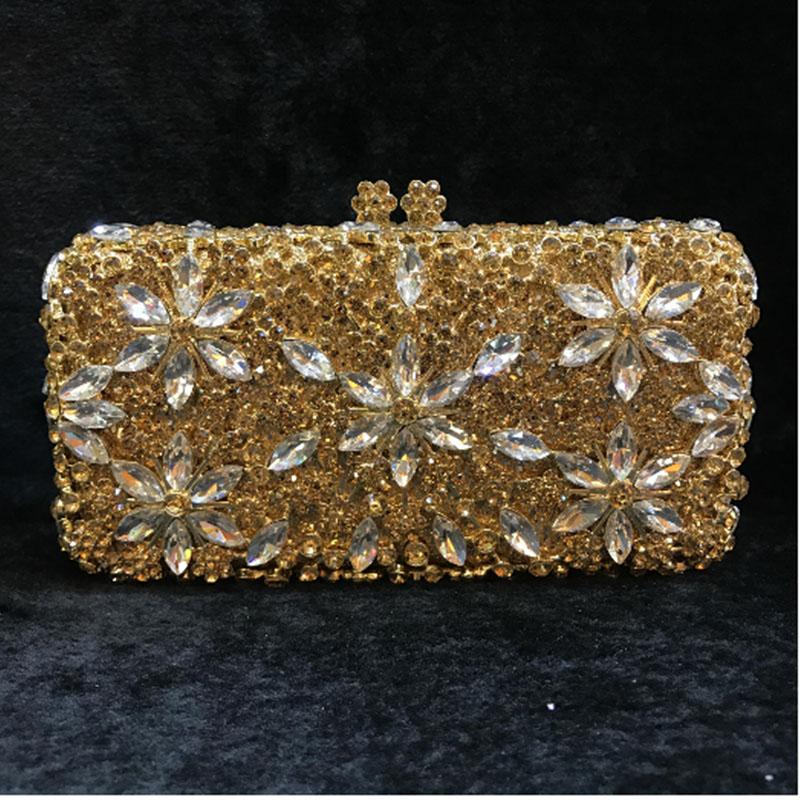 

Evening Bags Women Pink Laides Gold Crystals Diamond Flower Purses Fashion Silver Wedding Box Day Clutches Purse For ChristmasEvening