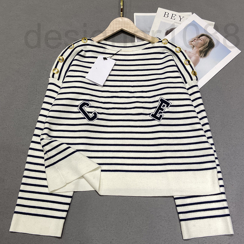 

Women' Sweaters designer 22s Lin knitted stripe straight neck long sleeve Pullover Sweater female letter embroidery casual style loose lazy top MHPJ, White4