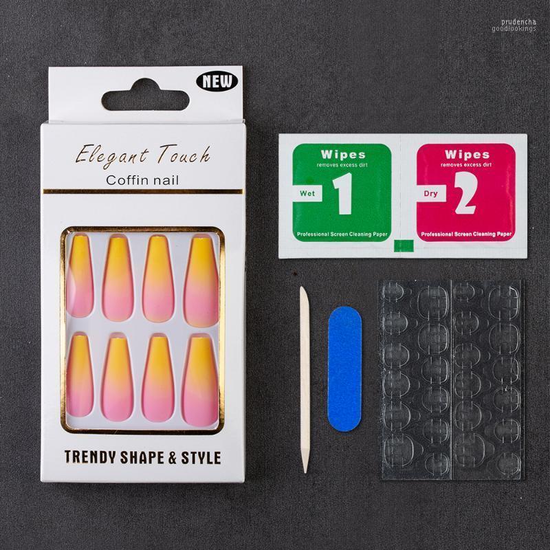 

False Nails 30pcs/paper Box Matte Gradient Design Nail Tips Full Cover French Press On Fake Art Manicure Supplies With Tools Set Prud22, Lamtxl-zkpjb08