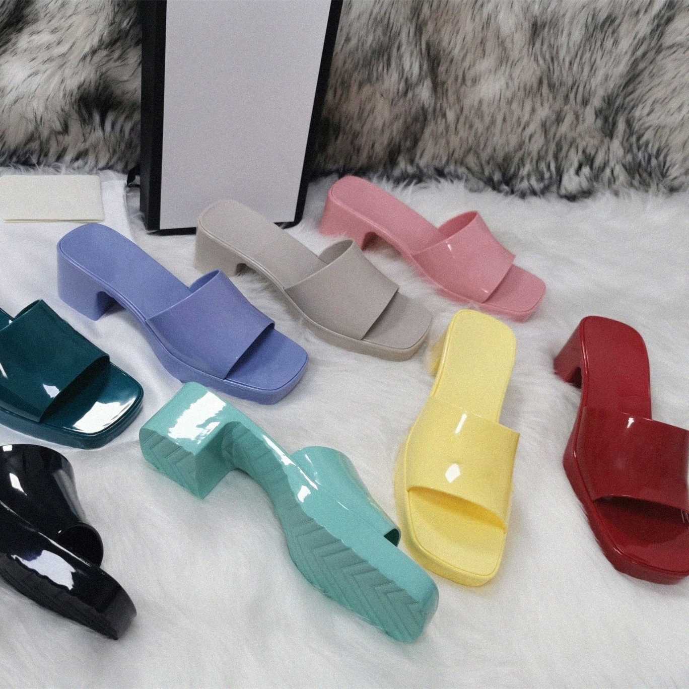 

Women Rubber High Heel Slide Sandal lady fruit Platform Slipper Summer Embossed Candy Colors Outdoor Beach Flip Flops womens Slides Slippers