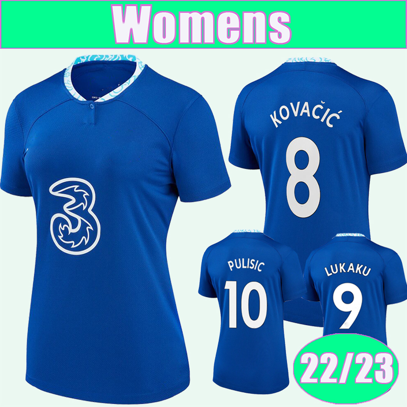 

22 23 KANTE KOVACIC LUKAKU Womens Soccer Jerseys PULISIC MENDY ZIYECH Home Football Shirt Short Sleeve Uniforms, Nv9674 22 23 home no patch