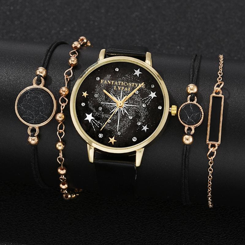 

Wristwatches Lvpai Brand 5PCS Fashion Bracelet Watch Set Crystal Rhinestone Women Ladies Wristwatch Watches Relogio Feminino Reloj, Black