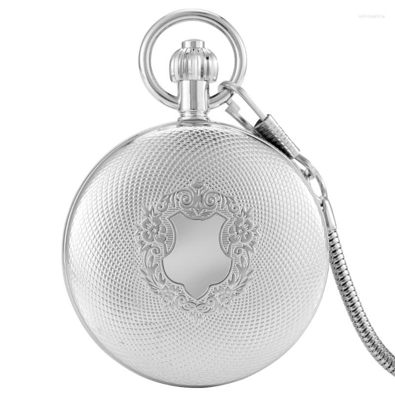 

Pocket Watches Silver High Quality Copper Shell Fine Shield Pattern Automatic Mechanical Watch Men's Digital Dial Women Durable PendantP
