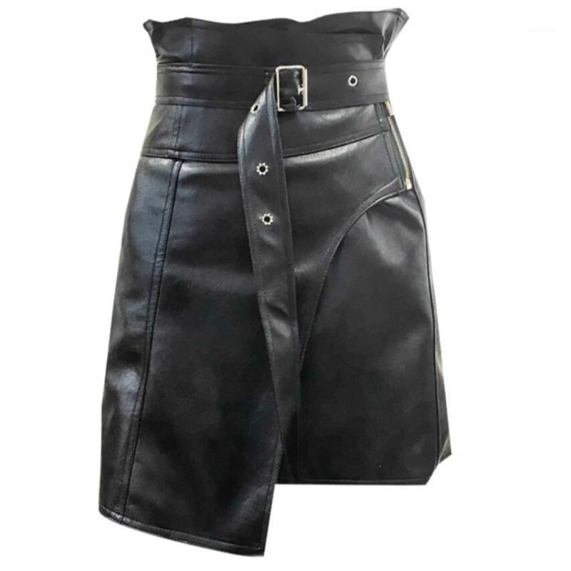 

Skirts 2022 Autumn Winter Fashion Pu Leather Skirt Women High Waist Irregular Short, Black