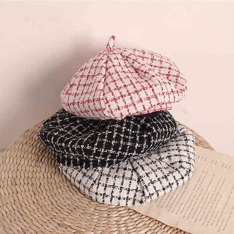 

Toddler Baby Girls Berets Hat Princess French Style Winter Warm Beanie Vintage Plaid Knit Hat Toddler Infant Lovely Fashion Caps L220716, White