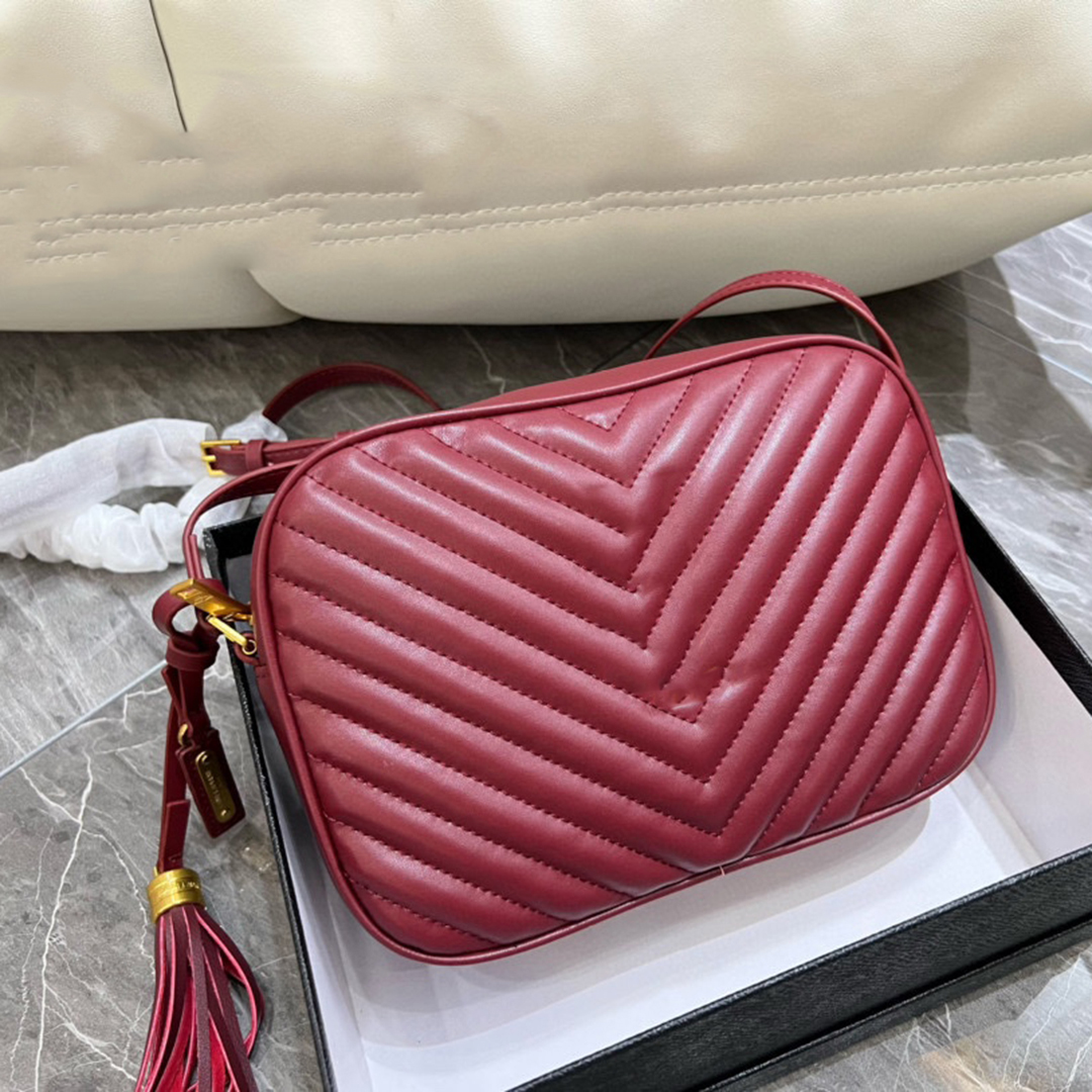 

Classic LOU V-shaped Seam Camera Bags Fashion Gold Original Hardware Handbags High Quality Genuine Leather Women Crossbody Bag Designer Ladies Shoulder Bag 24CM, Red