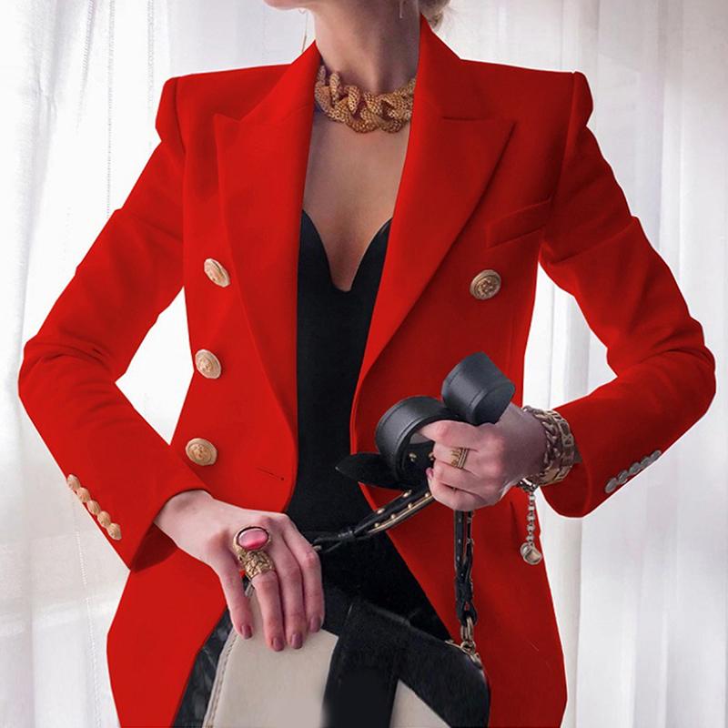 

Women' Suits & Blazers Women Coat Blazer Female Autumn Winter Long Sleeve Double Breasted Suit Jacket Casual TrajeWomen, White