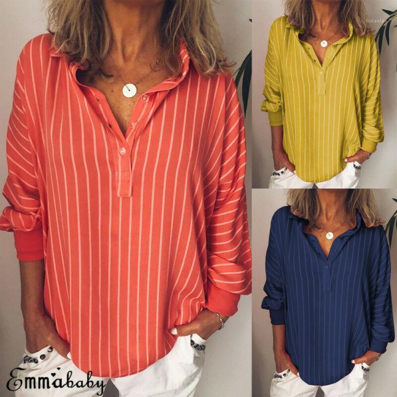 

Est Women Baggy Oversized Loose Fit Long Sleeve Shirts Ladies Striped Casual Tops Blouse Women's Blouses &, Blue