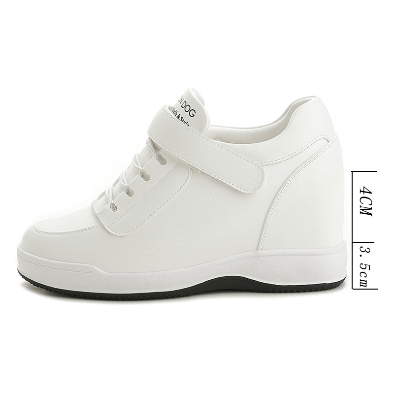 

2022 New Woman High Top Autumn Winter Good Quality Leather Wedges Casual Shoes Height Increasing Slip On Ladies Shoes, White