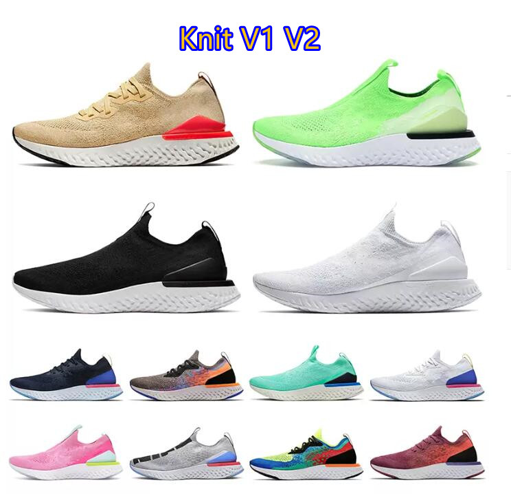

2022 NEW Epic React Fly Knit V1 V2 Running Shoes Womens Mens Trainers Club Gold Triple Black White Slip On lacesless Loafers leisure Sports Sneakers size 36-45, Please contact us