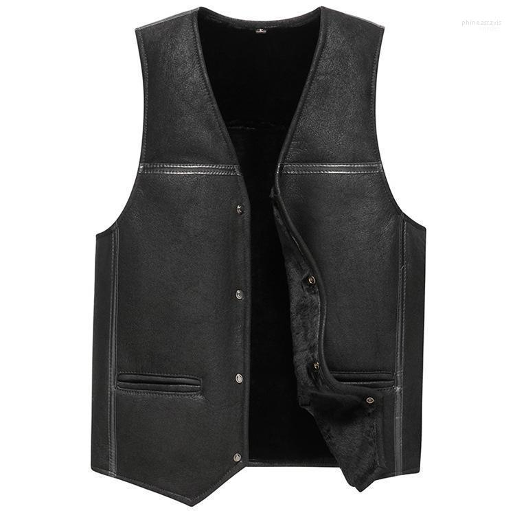 

Men's Vests Genuine Leather JACKET Man Sheepskin Waistcoat Autumn And Winter Warm Suit Vest Middle-Aged Elderly Dad Phin22, Black