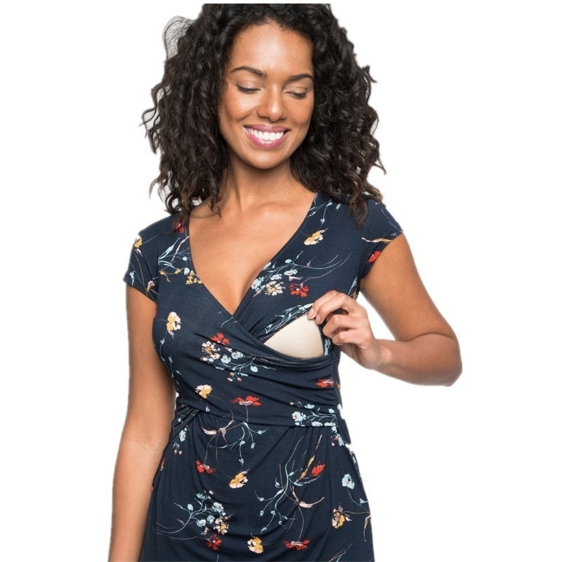 

Maternity Clothes T Shirt Women V-neck Pregnant Nursing Baby Tees Multifunctionl Blouse Top T-Shirt For 220419, 04