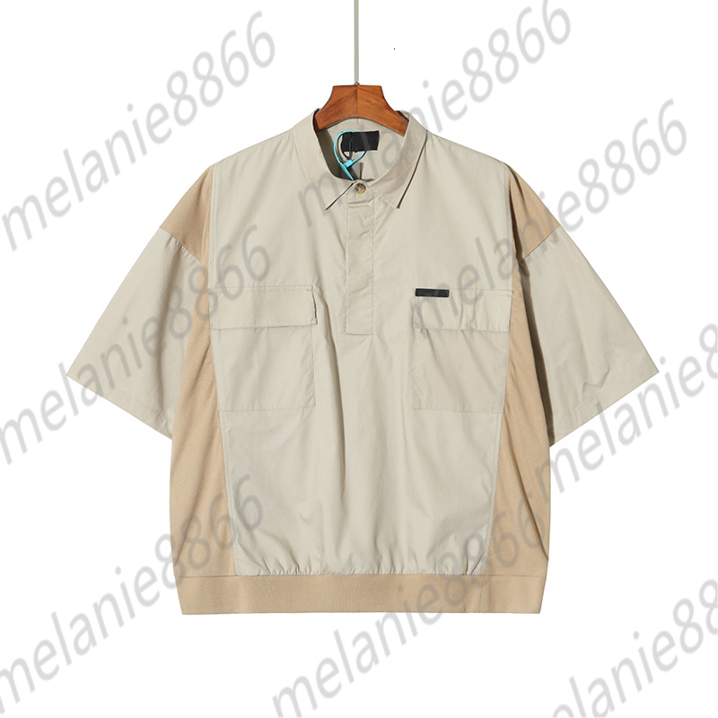 

Men's T-shirt Essentials 7th Collection Short Sleeve Summer Work Shirts Two Pocket Loose Fit Patchwork Cotton Shirt Half Neck, Khaki.