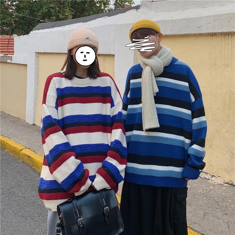 

Men's Sweaters Autumn Winter Knitted Striped Sweater Men Casual Oversized Pullovers Unisex Loose Warm Streetwear Teen KnitwearMen's Olga22, Black