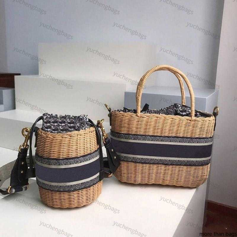 

Women Luxurys 2021 Designers Summer Beach Straw Bags Casual Rattan Woman Handbags Wicker Woven Female Totes Large Capacity Lady Buckets Bag00, Brown