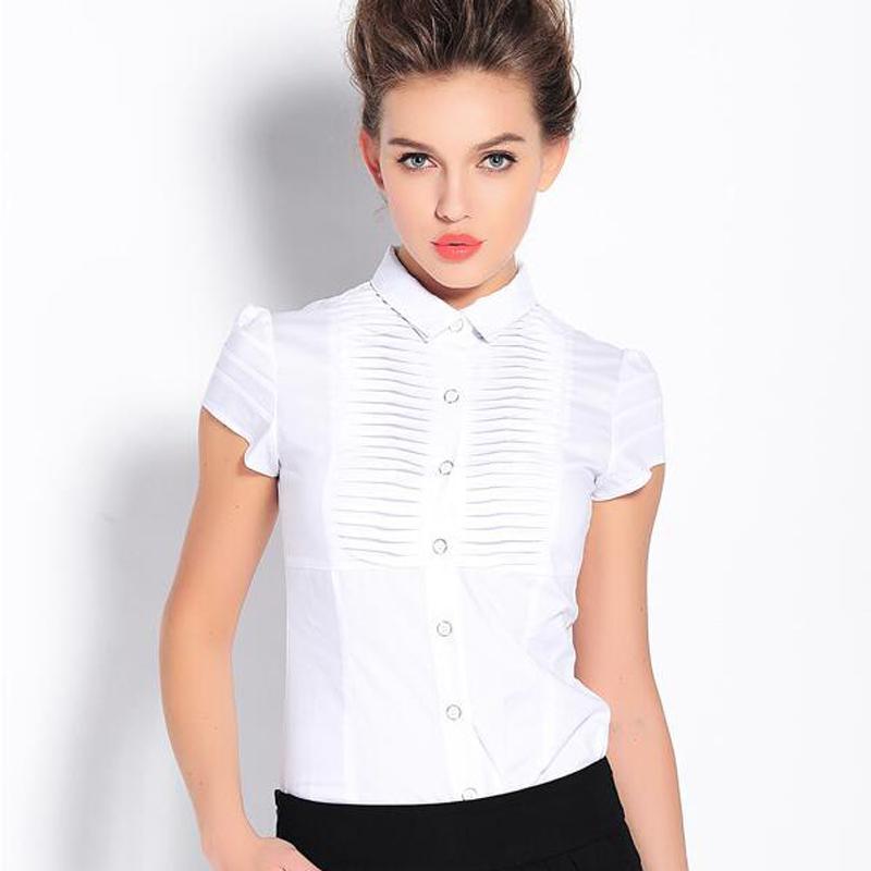 

Women' Blouses & Shirts Summer Style Fashion Elegant Pleated Short Sleeve OL Shirt Brand Blouse Purple Black White -XXL SY0063