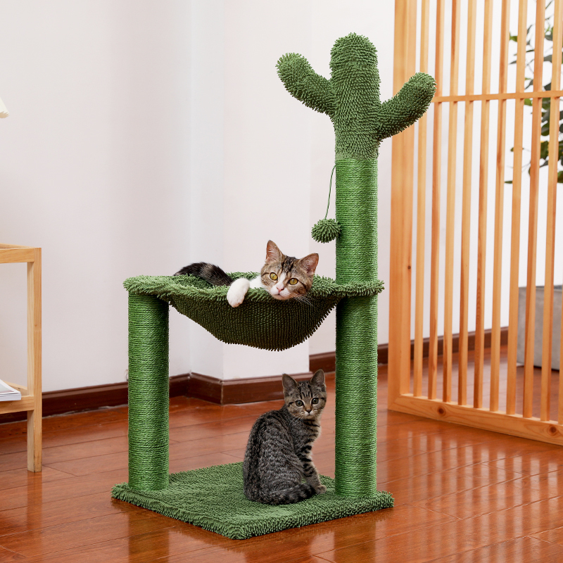 

Cactus Cat Scratching Post with Sisal Rope Cat Scratcher Tree Towel with Comfortable Spacious Hammock Cats Climbing Frame 220518