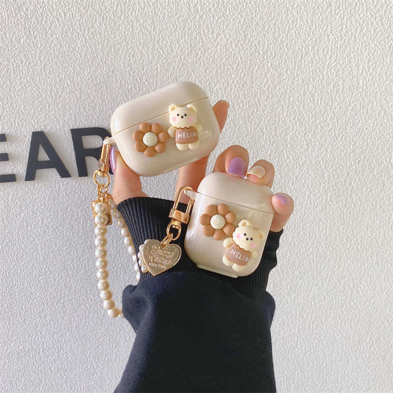 AirPods 1 2 3 Pro Case Fundas Para Apple Airpods 3 (3) 2021, Funda de Color Beige, Decoración de Oso, Funda Suave Para auriculaires Airpods 1 2 P