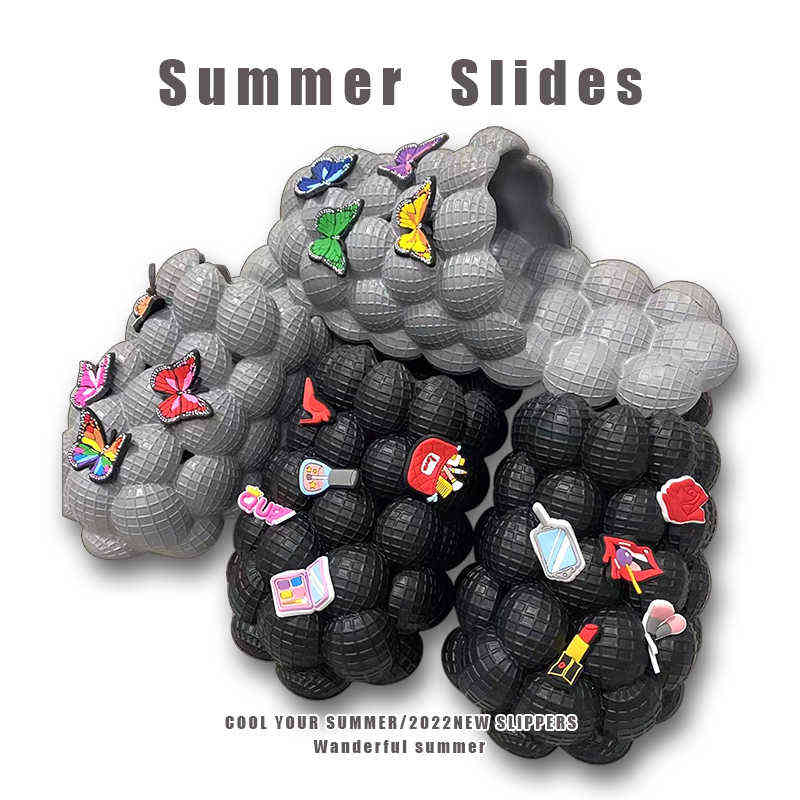 

Slipper Men's Slippers Bubble Shoes Slides with Charms Designer Eva Sandals Men Women Fashion Message Close Toe Mules 0729, Beige no charms