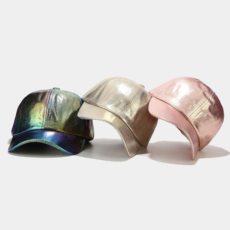 

Ball Caps Unisex Vintage Wrinkled Cracked Faux Leather Baseball Cap Shiny Holographic Metallic Colorful Sun Visor Snapback HatBall