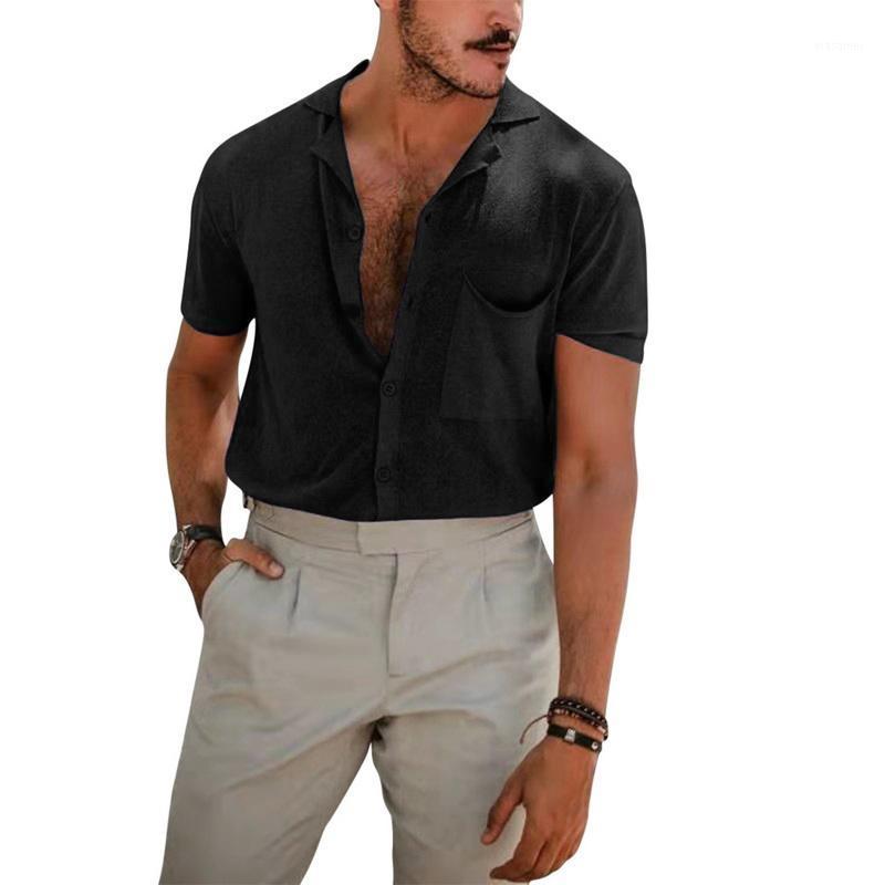 

Men' Casual Shirts Vintage Linen Shirt Men Summer Short Sleeve Solid Color Loose Collar Button Blouse Chemise, Black
