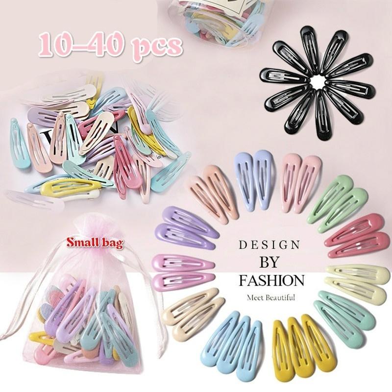

Hair Accessories 10-40Pcs/Lot Sweet Candy Color Snap Hairpins BB Barrettes Cute Multi Clips Ornaments For Girls Kids Women AHair, Black 10pcs
