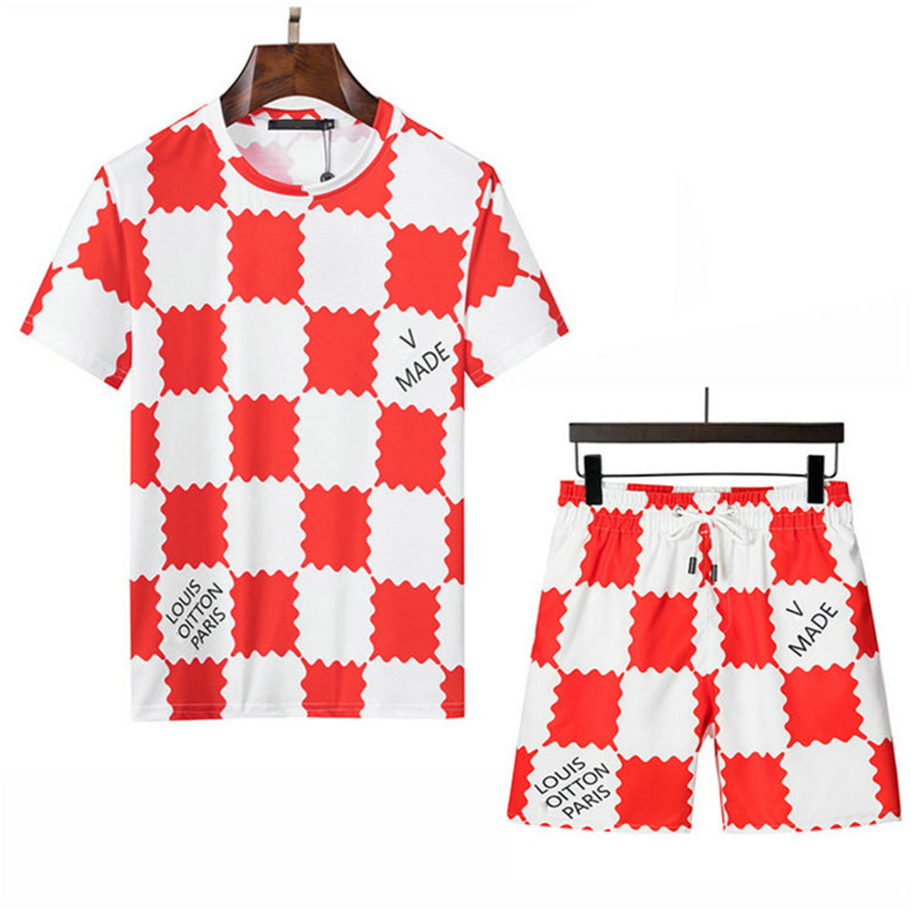 

New Luxury Designer Fashion Casual Sportswear Summer Suits T-Shirts Seaside Vacation Shirts Shorts Suits Luxury, Red