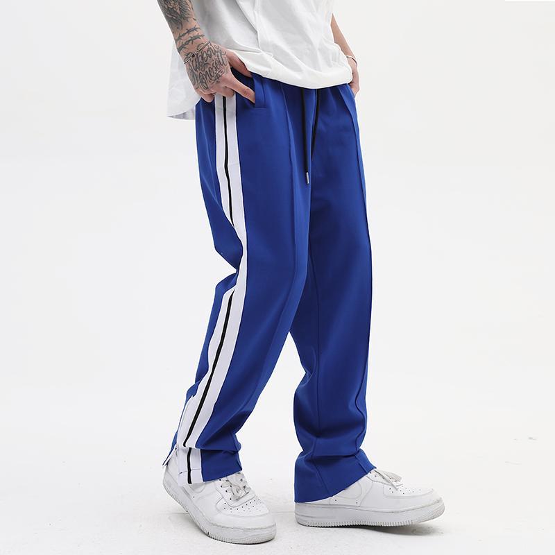 

Men's Pants High Street Side Striped Retro Spliced Sweatpants For Men And Women Straight Drawstring Casual Color Match Loose TrousersMen's, Black