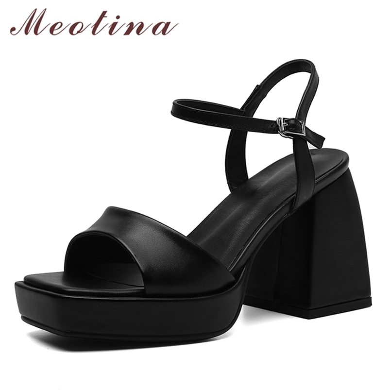 

Meotina Women Shoes Genuine Leather Super High Heel Platform Thick Heel Sandals Square Toe Ladies Footwear Fashion Summer White 220406