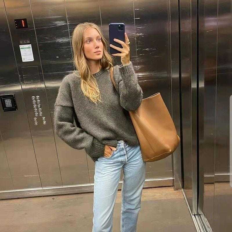 

Evening Bags Small and versatile 2022 new tote bag the row bucket large capacity single shoulder portable real leather hand girl, Black medium size