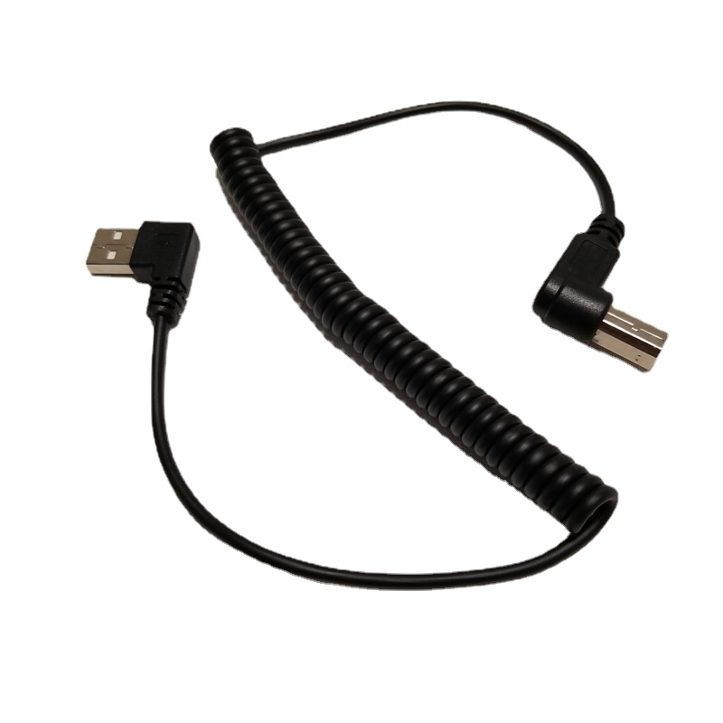 Retractable 90 Degree Right Angle USB Type A Male to B Male AM to BM Adapter Converter Spiral Coiled Spring Curl Printer Cable-image-766589692