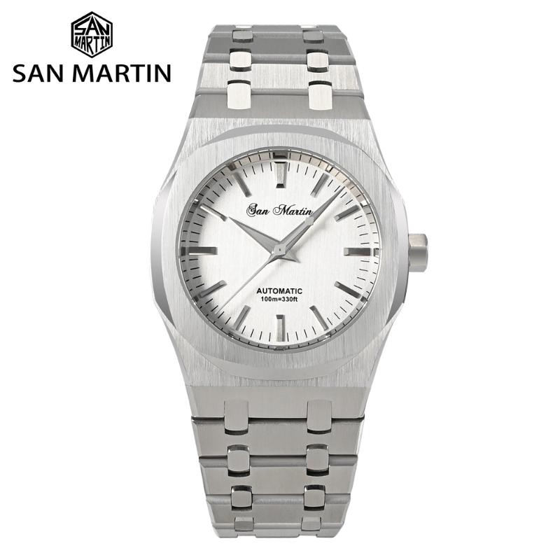 

Wristwatches San Martin Luxury Men Watch 38.5mm Miyota 9015 Vintage Classic Business Dress Automatic Mechanical Watches Sapphire 10Bar Reloj, White