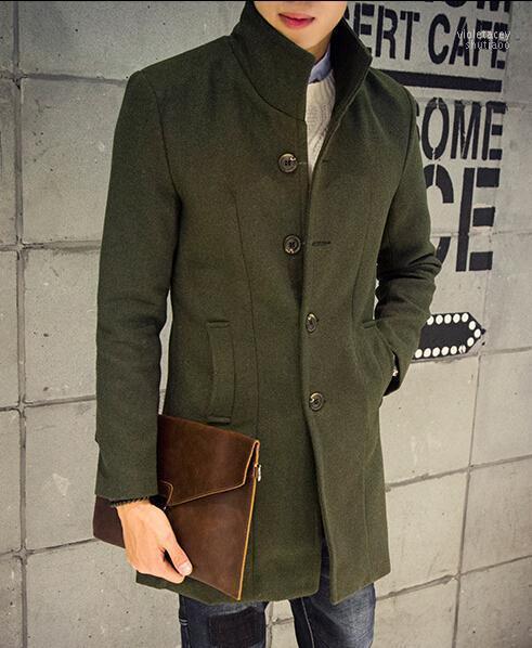 

Korean Slim Fit Casual Mens Long Army Green Trench Coat 3xl Black Grey Navy Blue Wine Red Woolen Viol22