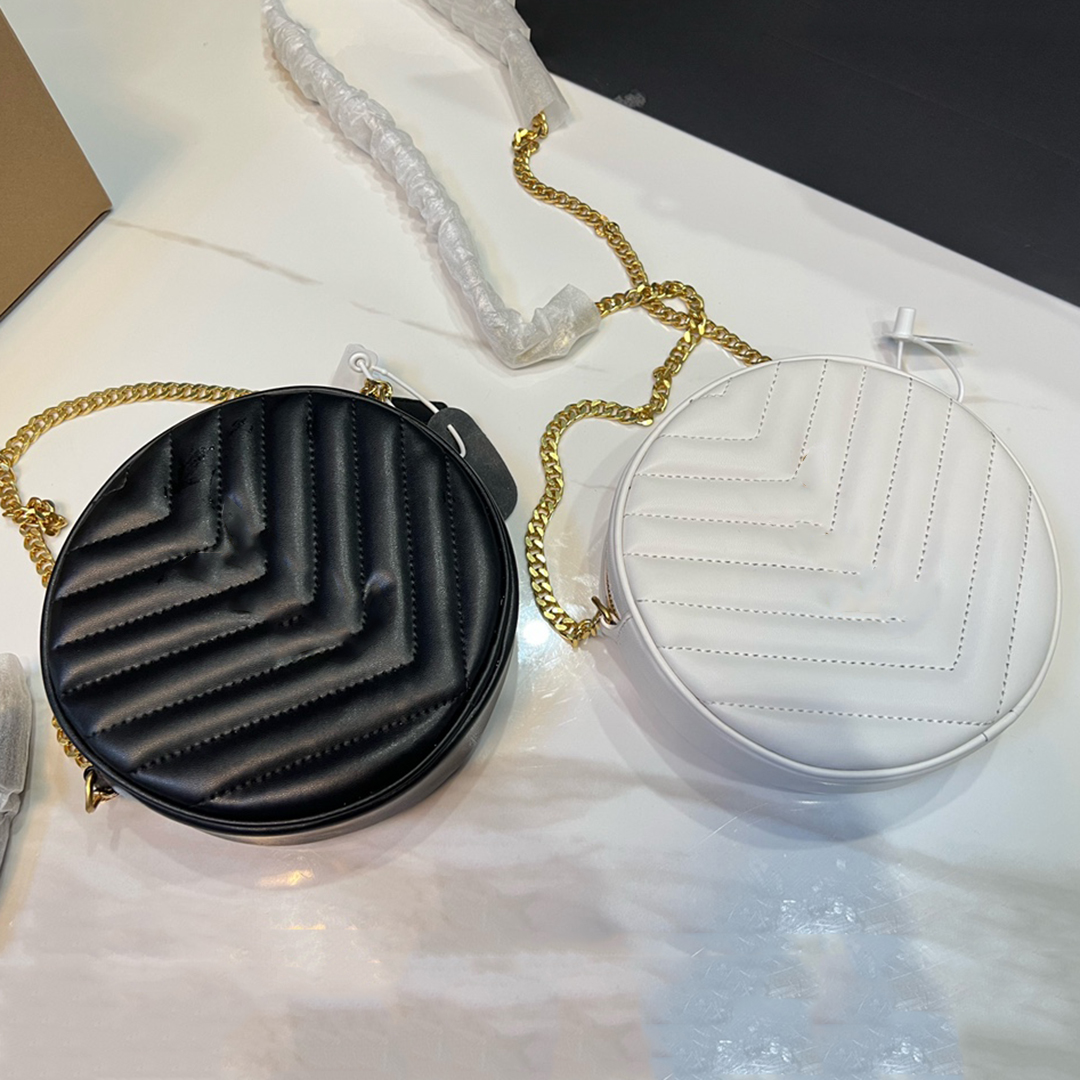 

Classic Vinyle Round V-shaped Seam Shoulder Bags Fashion Gold Original Hardware Chain Handbags Genuine Leather Women Crossbody Bag Luxury Designer Circular Bag, Black