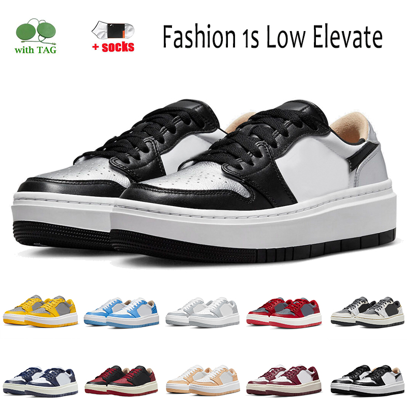 

Silver Toe 1s Elevate Low Casual Shoes Top Quality Jumpman 1 Women Mens Platform Trainers University Blue Team Red Black White Midnight Navy Wolf Grey OG Men Sneakers, C14 cement grey varsity maize 36-46